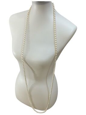 Vintage RMN Faux Pearl Necklace 60” Long Rope Cream Single Strand Classic